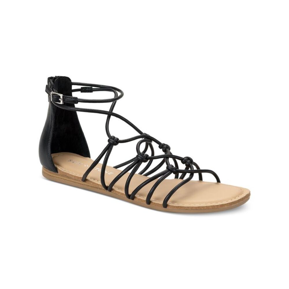 SUN STONE Womens Black Goring Okenaa Round Toe Gladiator Sandals Shoes 8.5 M